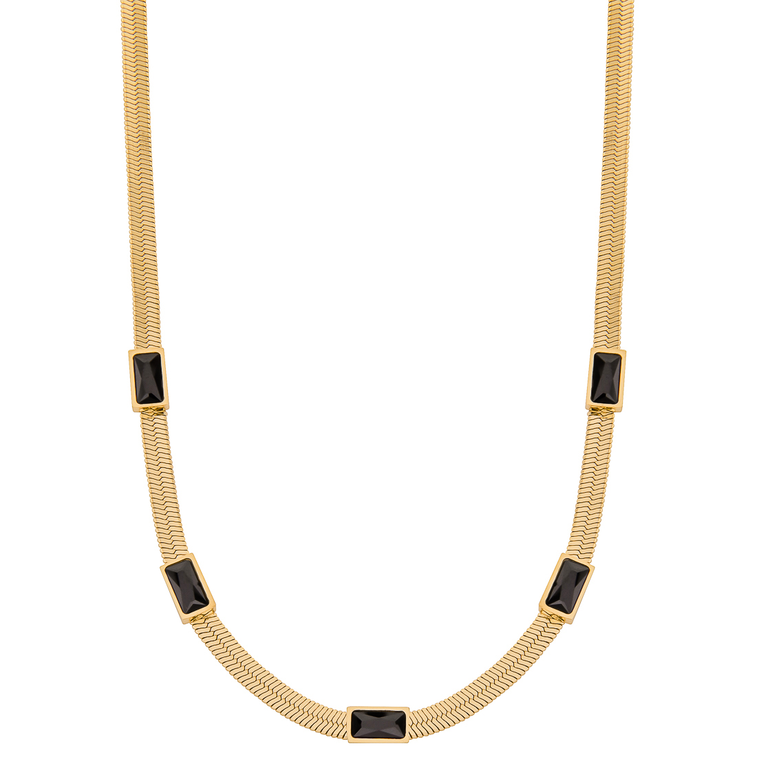 Collar de Acero Inoxidable Joyas Plafer 1558c-p color Dorado de Circonias Incrustadas color Negro