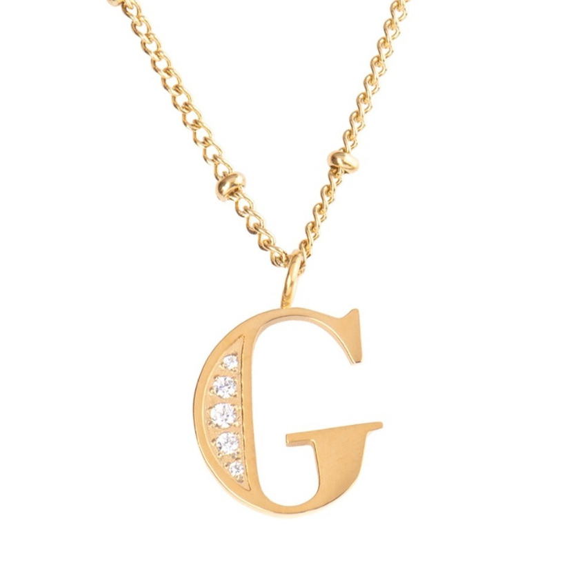 Collares Mujer Inicial Letras Baño Oro 18k Zirconias Luckyly Oro G