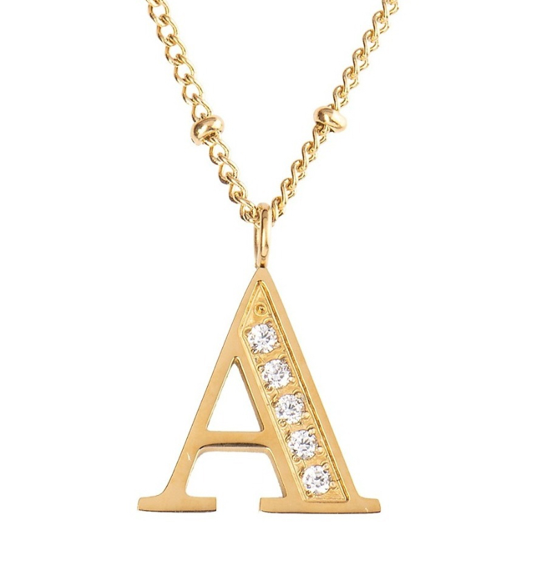 Collares Mujer Inicial Letras Baño Oro 18k Zirconias Luckyly Oro