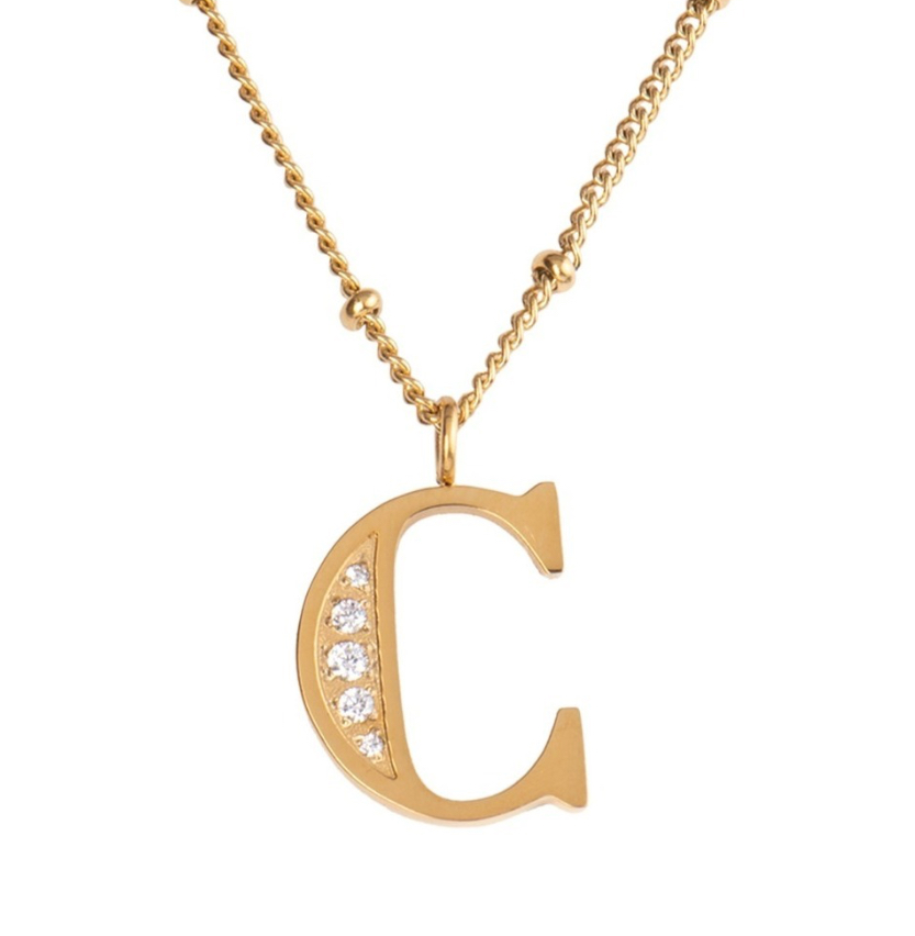 Collares Mujer Inicial Letras Baño Oro 18k Zirconias Luckyly Oro C