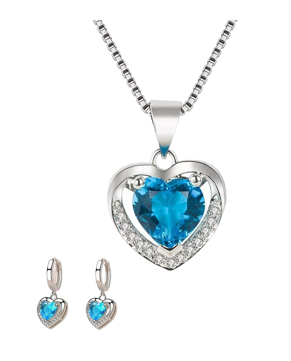 Cadena con Colgante de Corazón Eterno + 2 Pendientes Belug color Azul