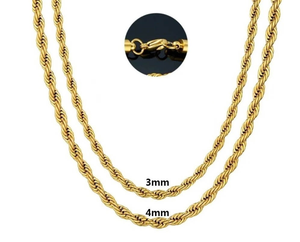 Cadena Oro  3/4mm Acero Inoxidable Hombre Collar 3mm/60cm