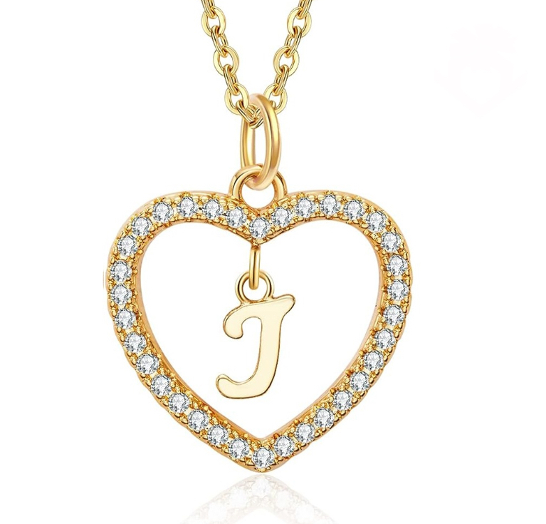 Collares Mujer Inicial Letra J Corazón Baño Oro 18k FUNBU