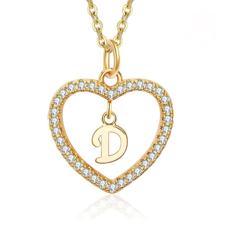 Collares Mujer Inicial Letra D Corazón Baño Oro 18k Regalos