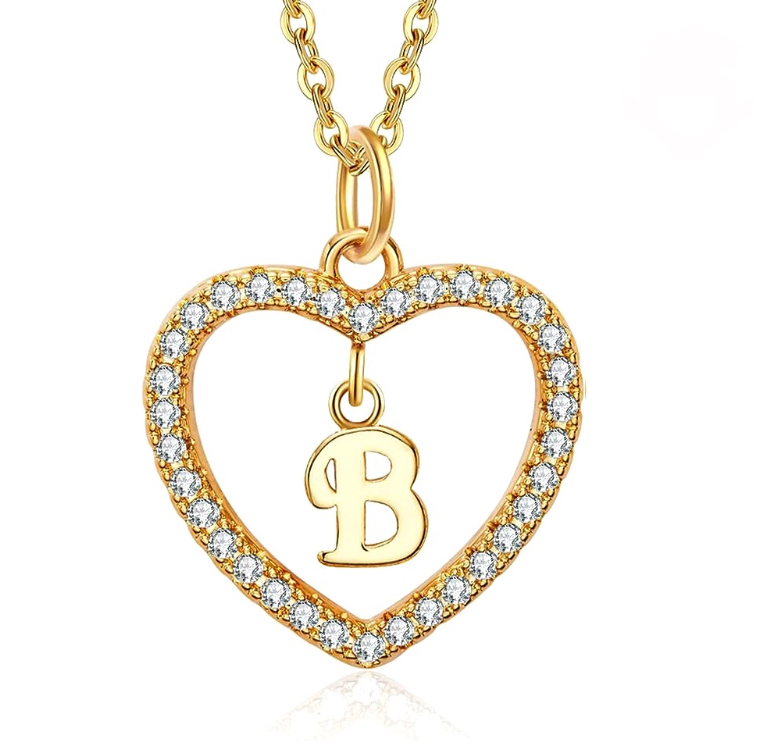 Collares Mujer Inicial Letra B Corazón Baño Oro 18k Regalos