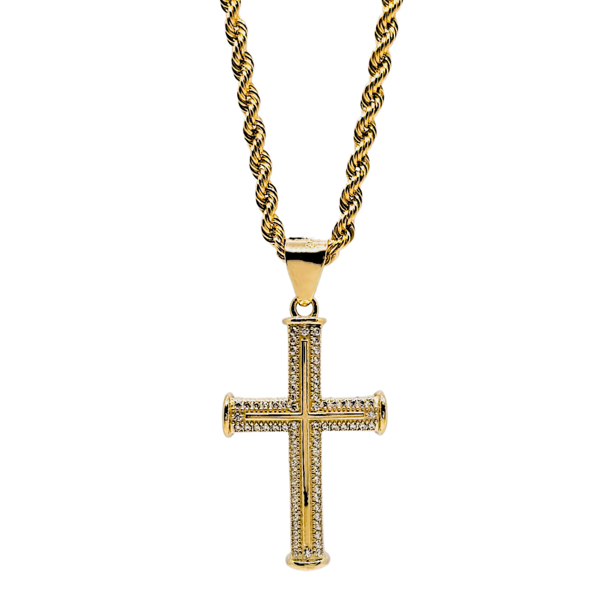 Foto 1 | Collar de Cruz Crixus Joyería Oro 10K Torzal Piedra Zirconia para Hombre