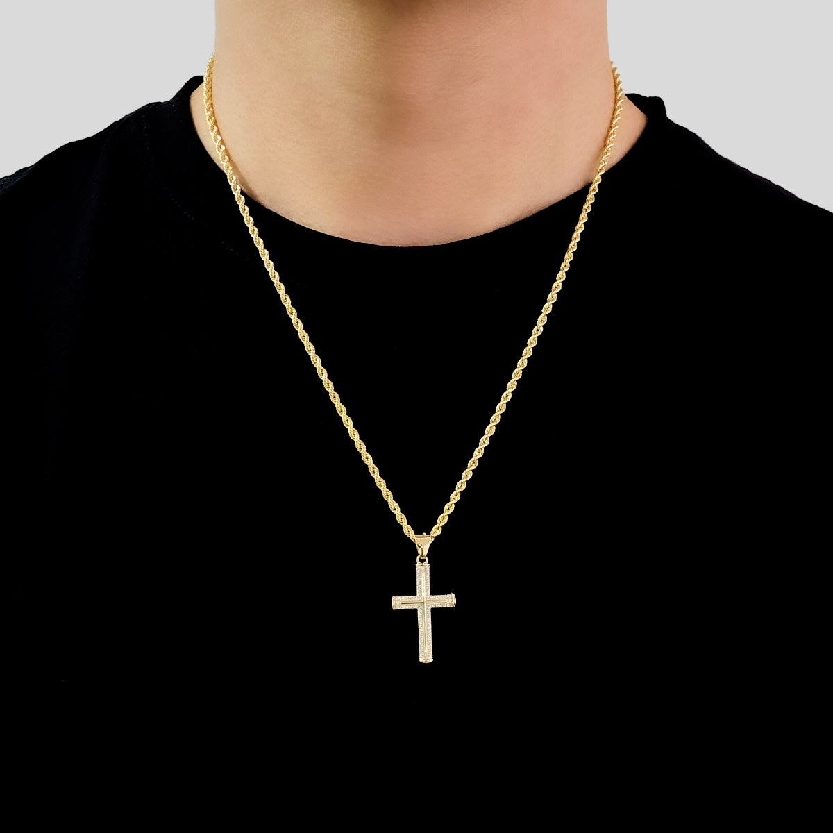 Foto 3 | Collar de Cruz Crixus Joyería Oro 10K Torzal Piedra Zirconia para Hombre