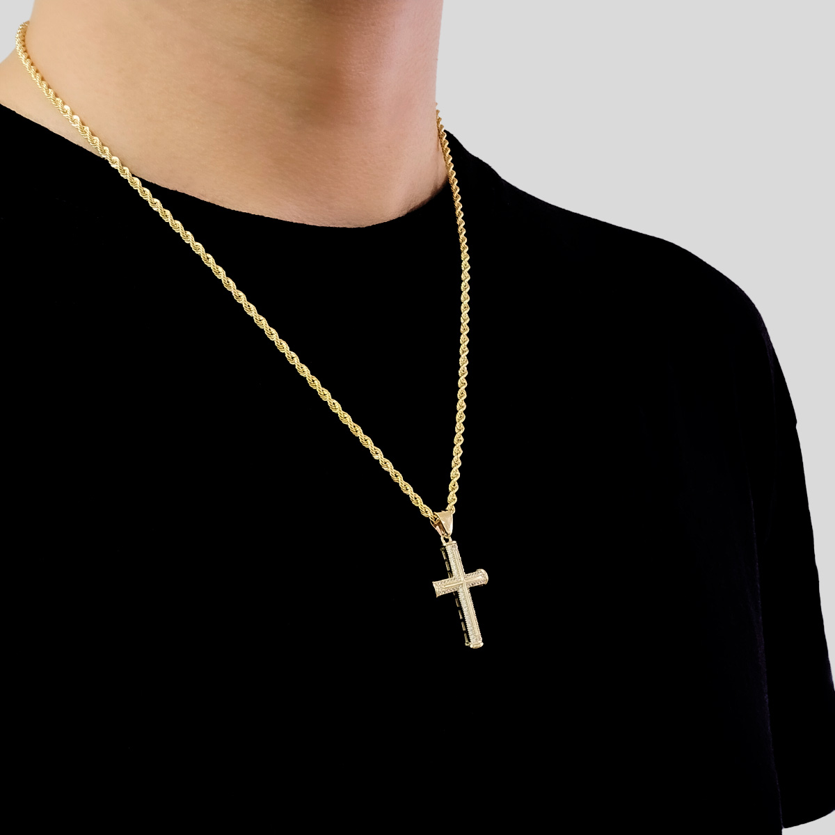 Foto 5 pulgar | Collar de Cruz Crixus Joyería Oro 10K Torzal Piedra Zirconia para Hombre