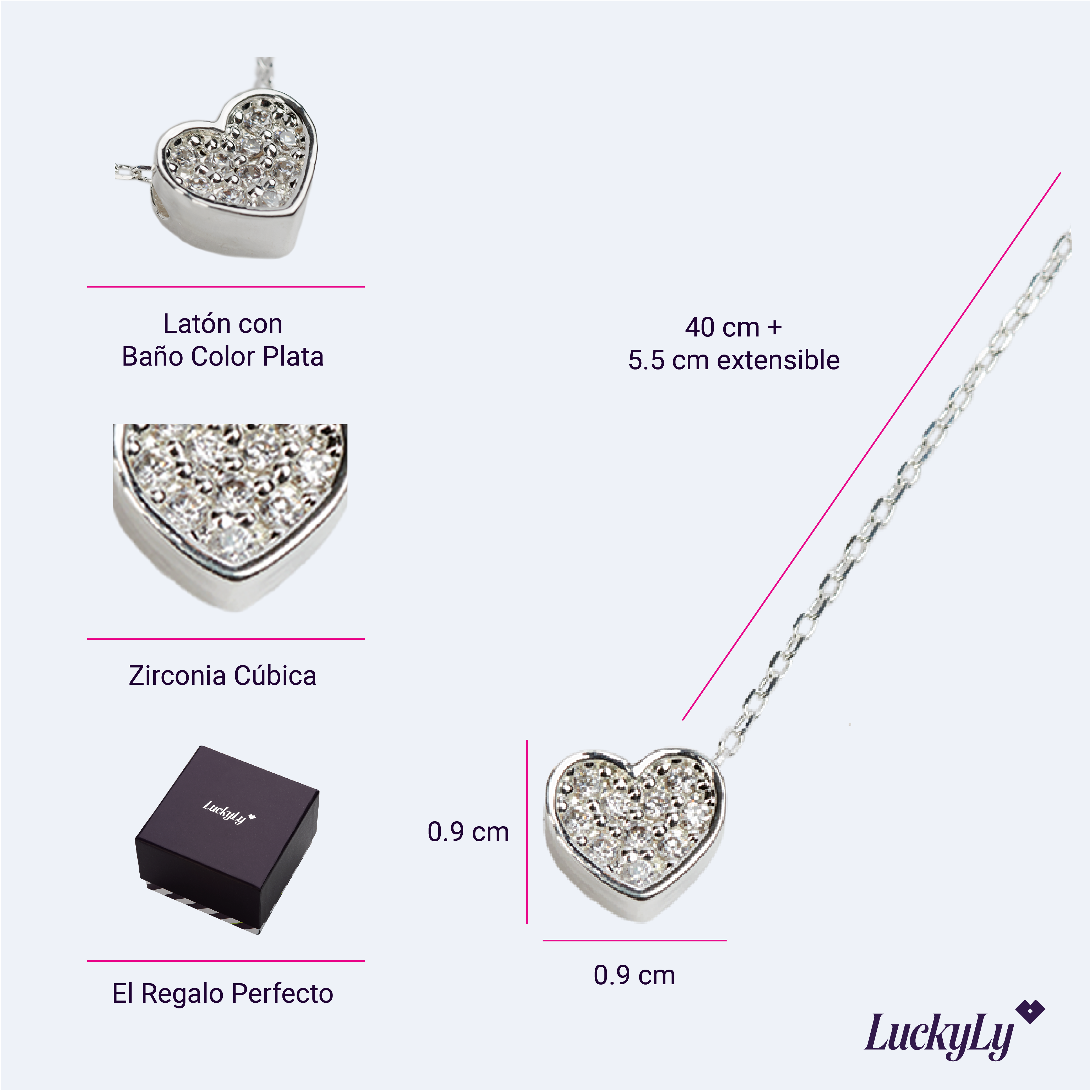 Foto 5 | Collar de Mujer Luckyly con Dije de Corazón Melody Plateado