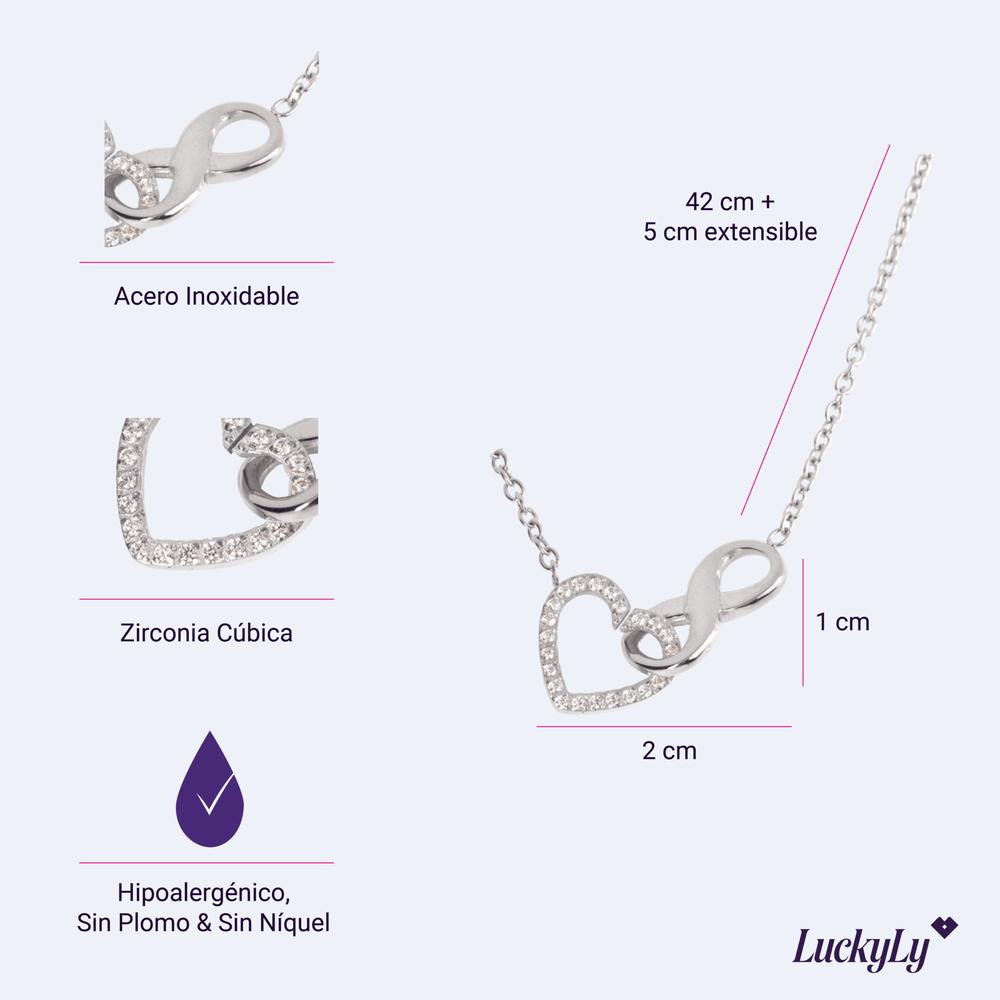 Foto 7 pulgar | Collar Luckyly para Mujer Dije de Corazón e Infinito Nia Plata