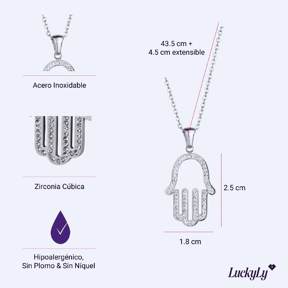 Foto 7 pulgar | Collar para Mujer Dije Mano de Fátima Luckyly, Modelo Hamsa Plata