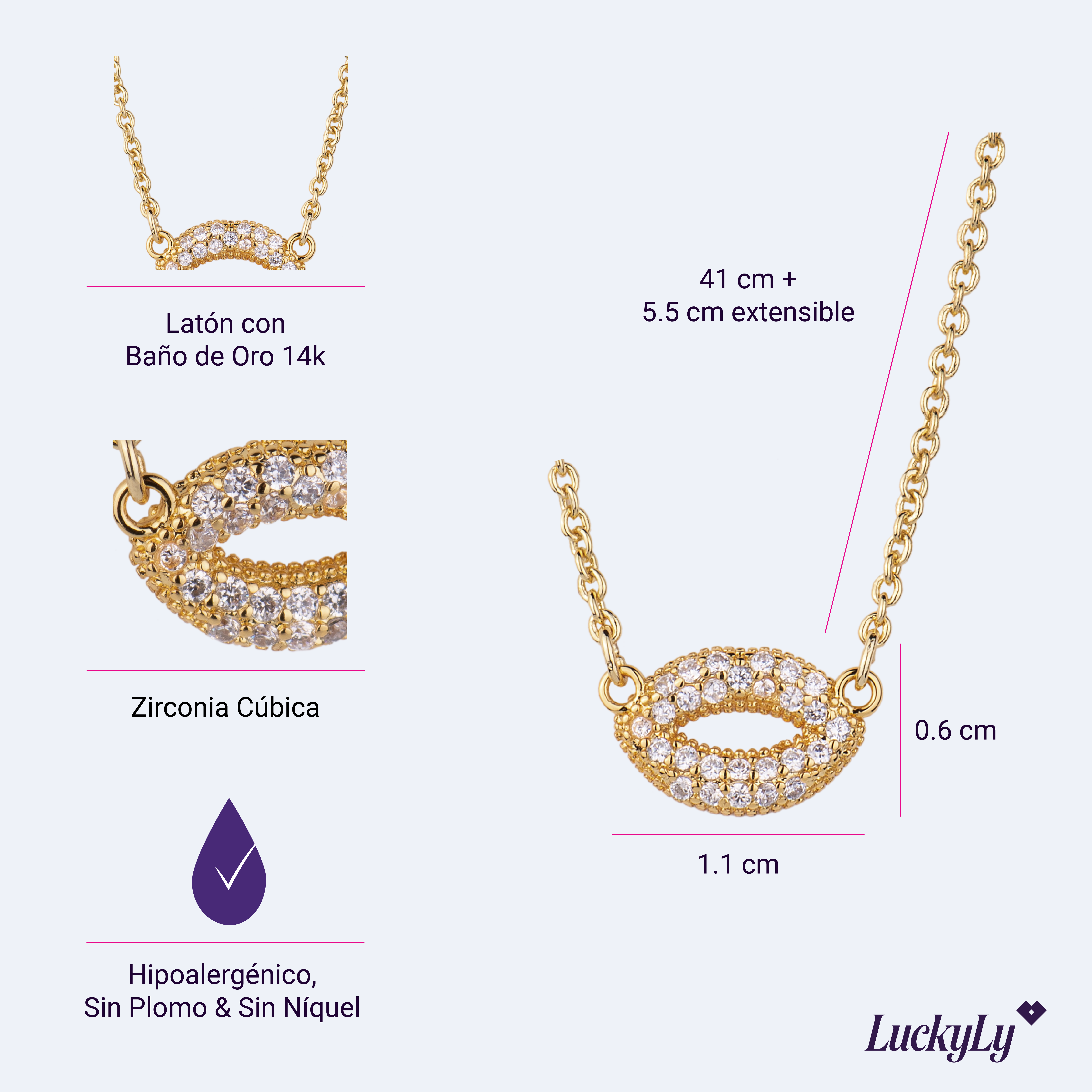 Foto 7 pulgar | Collar de Beso Luckyly Dorado