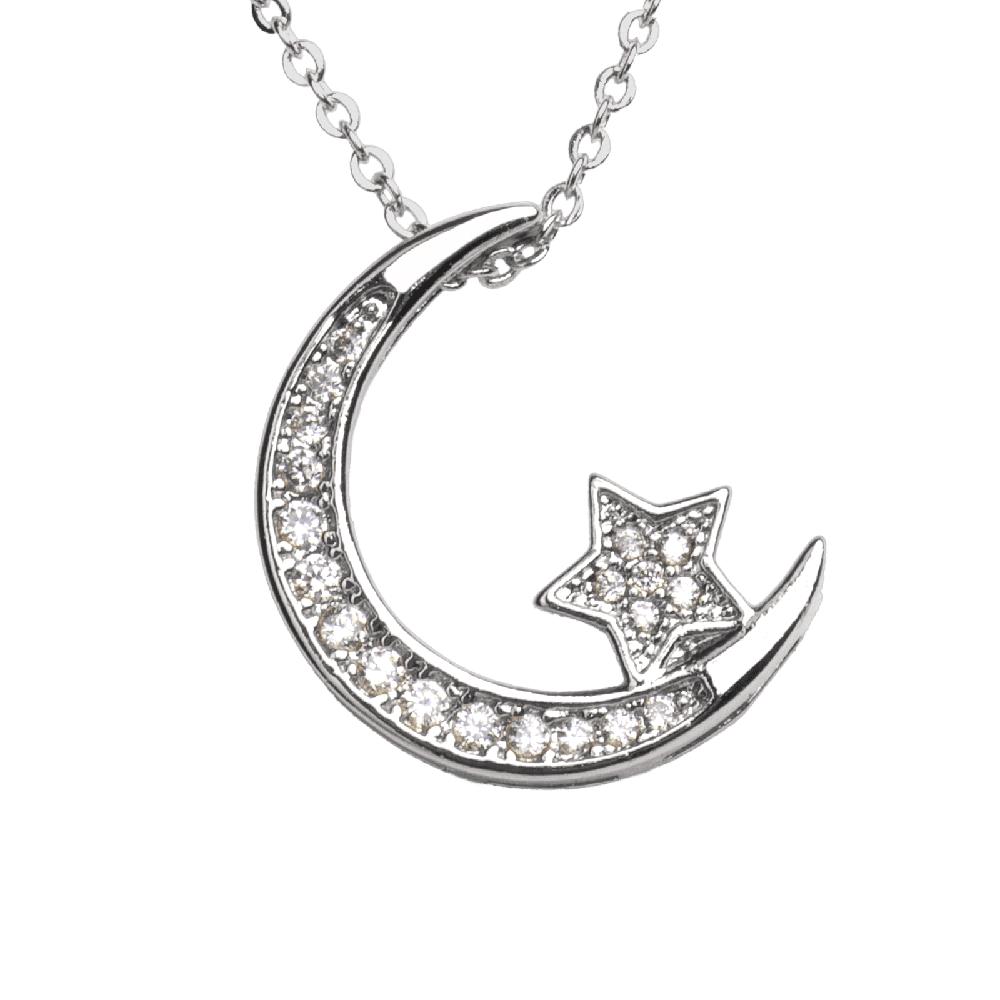 Collar con Dije de Luna y Estrella Luckyly Plateado