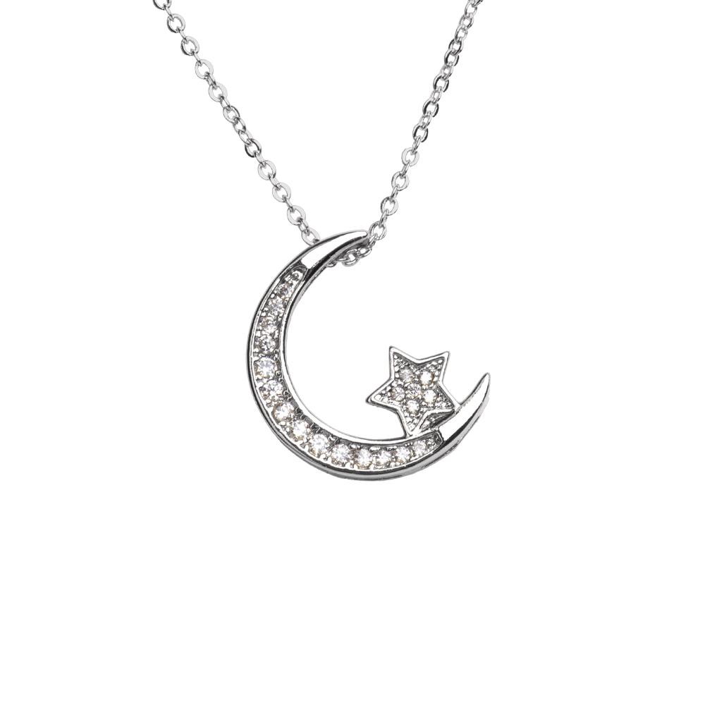 Foto 4 pulgar | Collar con Dije de Luna y Estrella Luckyly Plateado