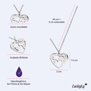 Foto 5 | Collar Luckyly con Dije de Corazón Mundo Kate Plata