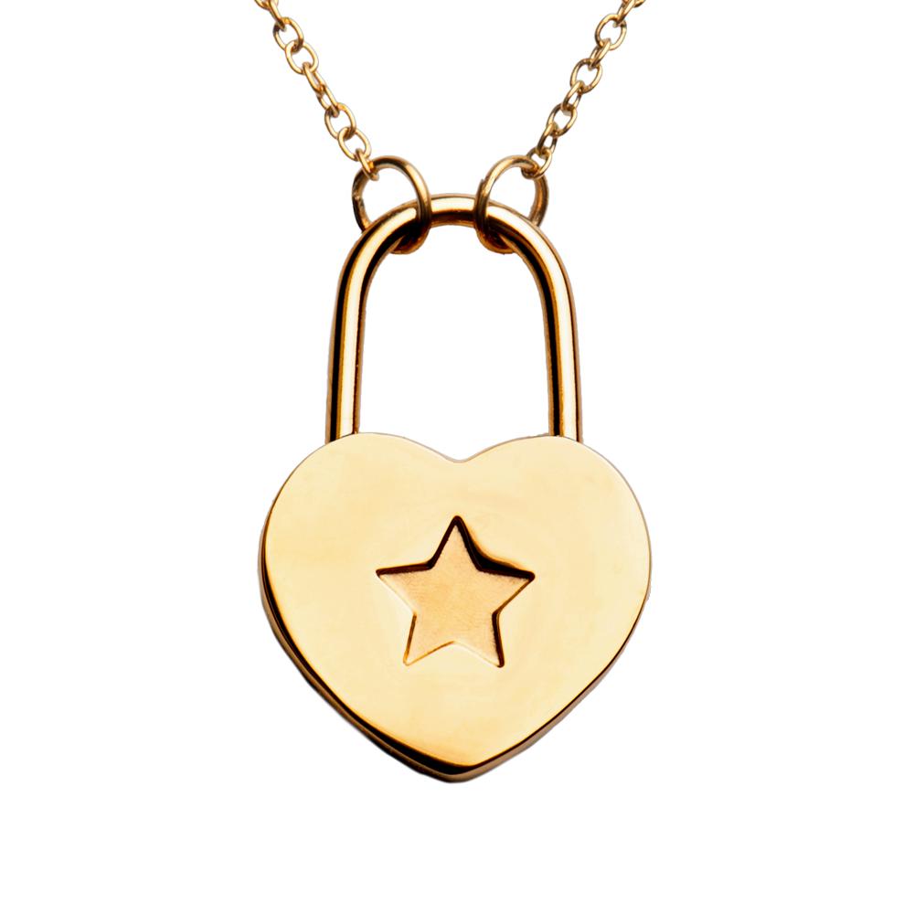 Collar con Dije de Corazón en Forma de Candado LuckyLy Lara Baño de Oro para Mujer