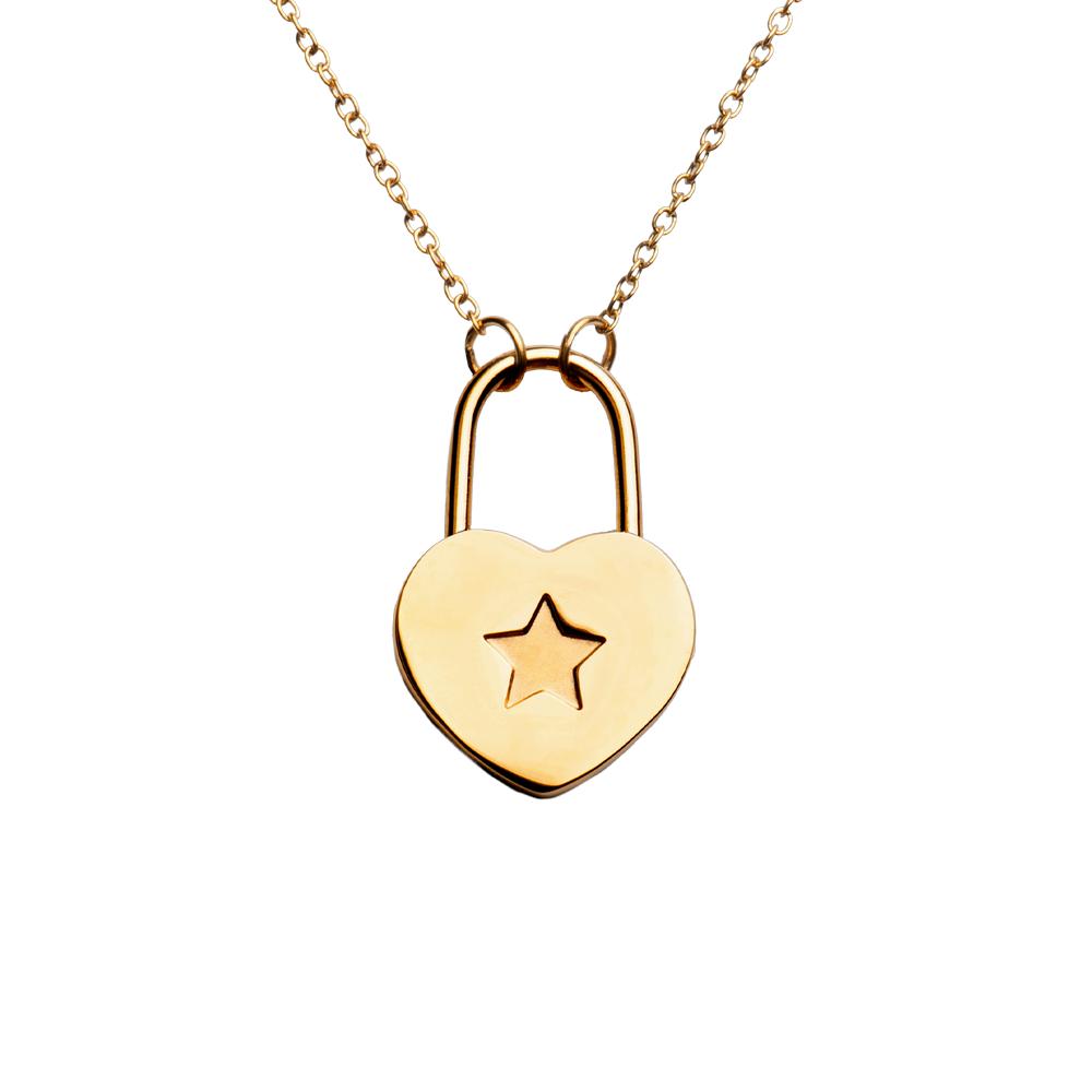 Foto 4 pulgar | Collar con Dije de Corazón en Forma de Candado LuckyLy Lara Baño de Oro para Mujer
