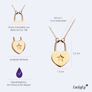 Foto 6 | Collar con Dije de Corazón en Forma de Candado LuckyLy Lara Baño de Oro para Mujer