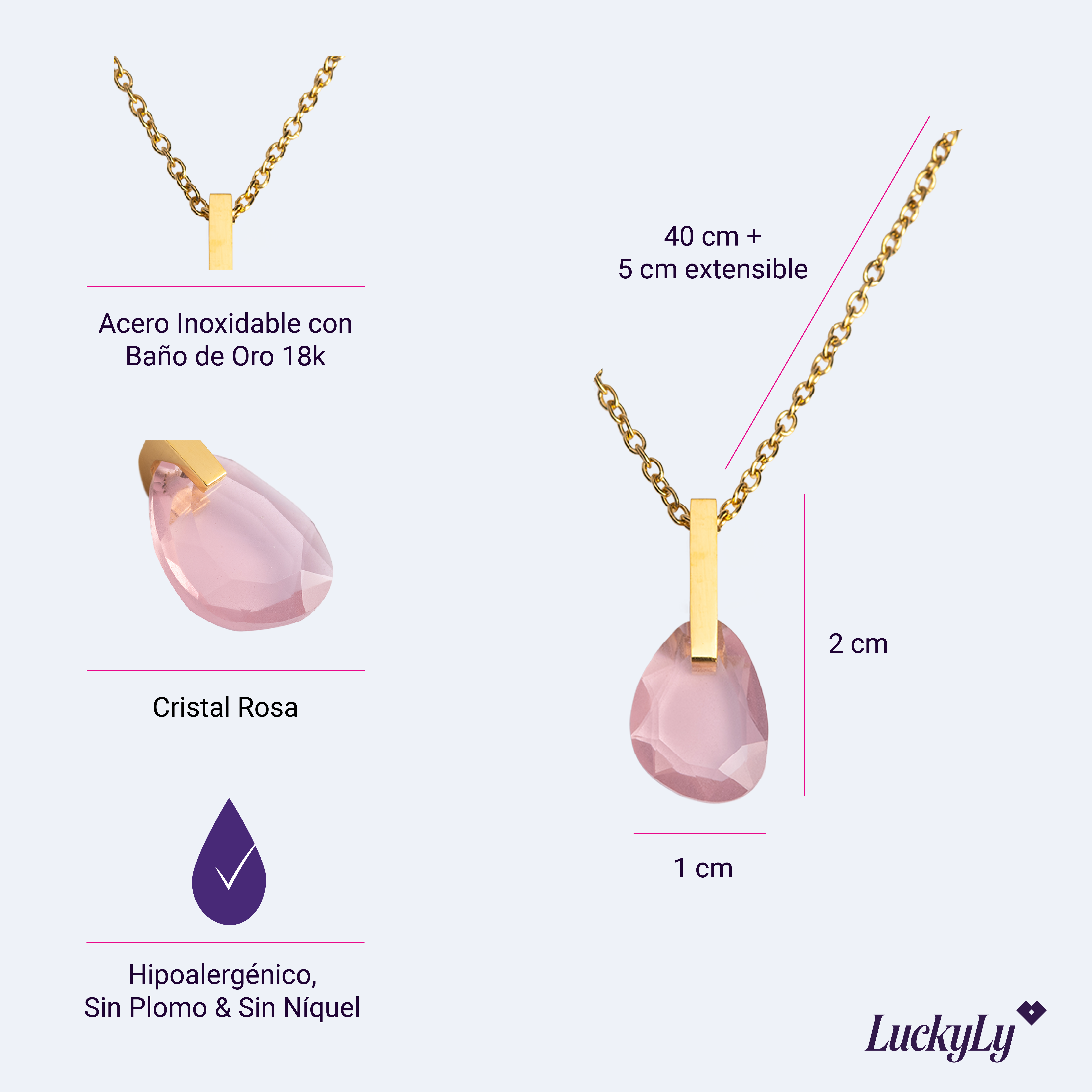 Foto 7 pulgar | Cadena para Mujer con Dije de Cristal Luckyly Amber