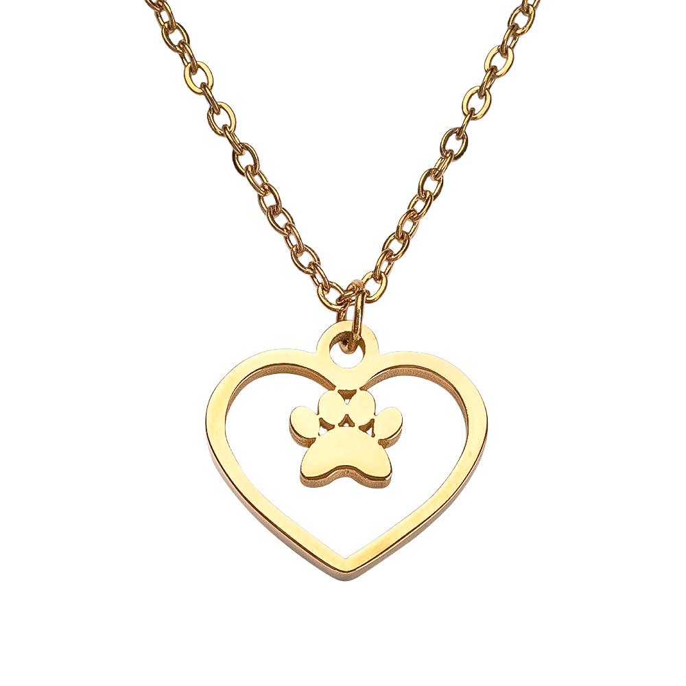 Collar Corazón Mujer con Dije de Huella de Perro Luckyly, Modelo Paw Oro