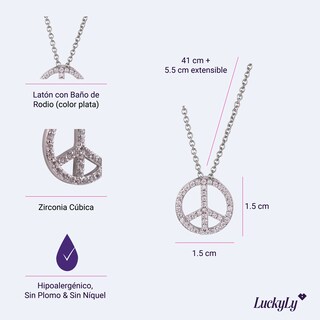 Foto 6 | Collar con Dije de Peace & Love LuckyLy Plateado para Mujer