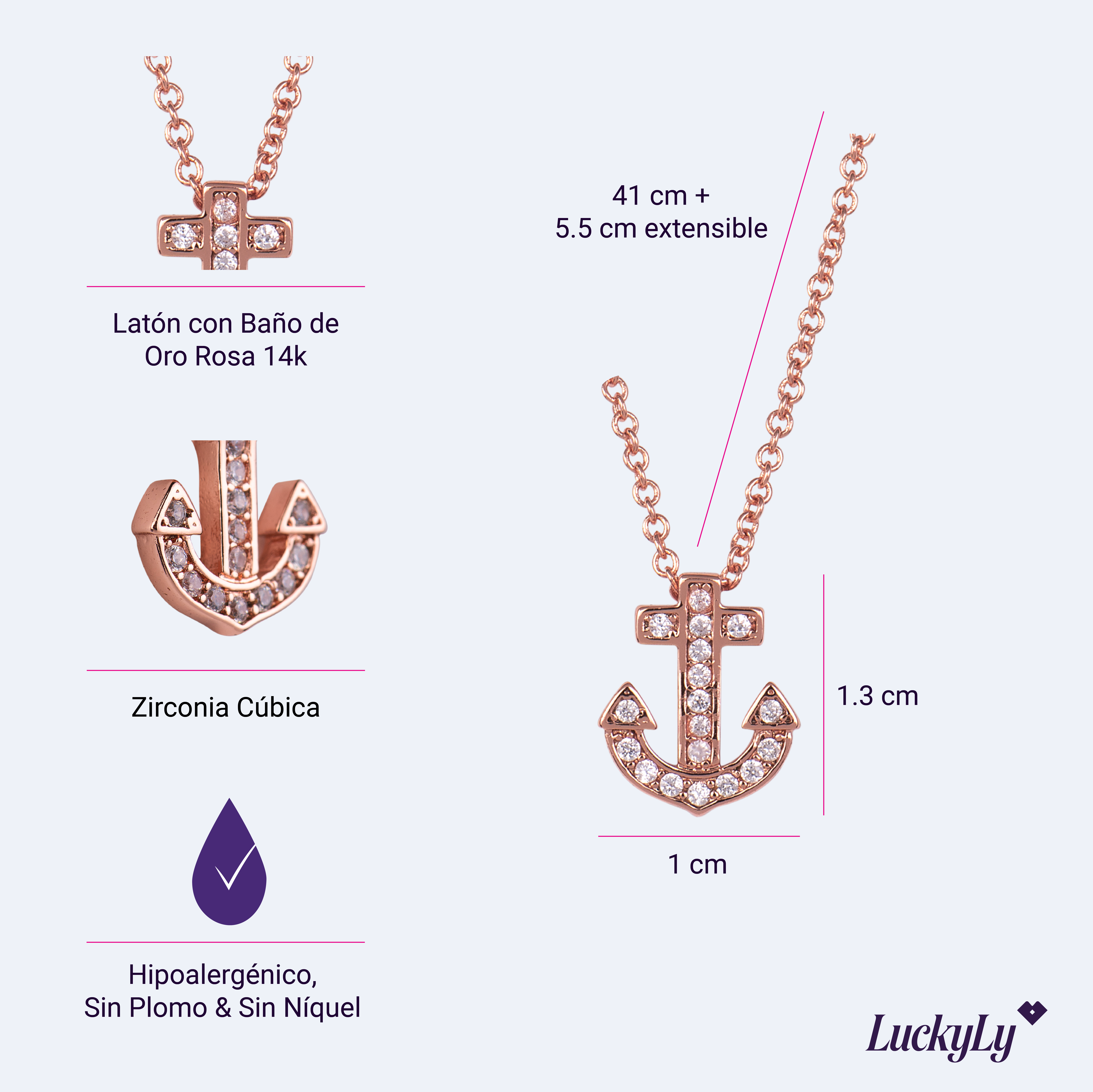 Foto 6 pulgar | Collar con Dije Luckyly Oro Rosa para Mujer