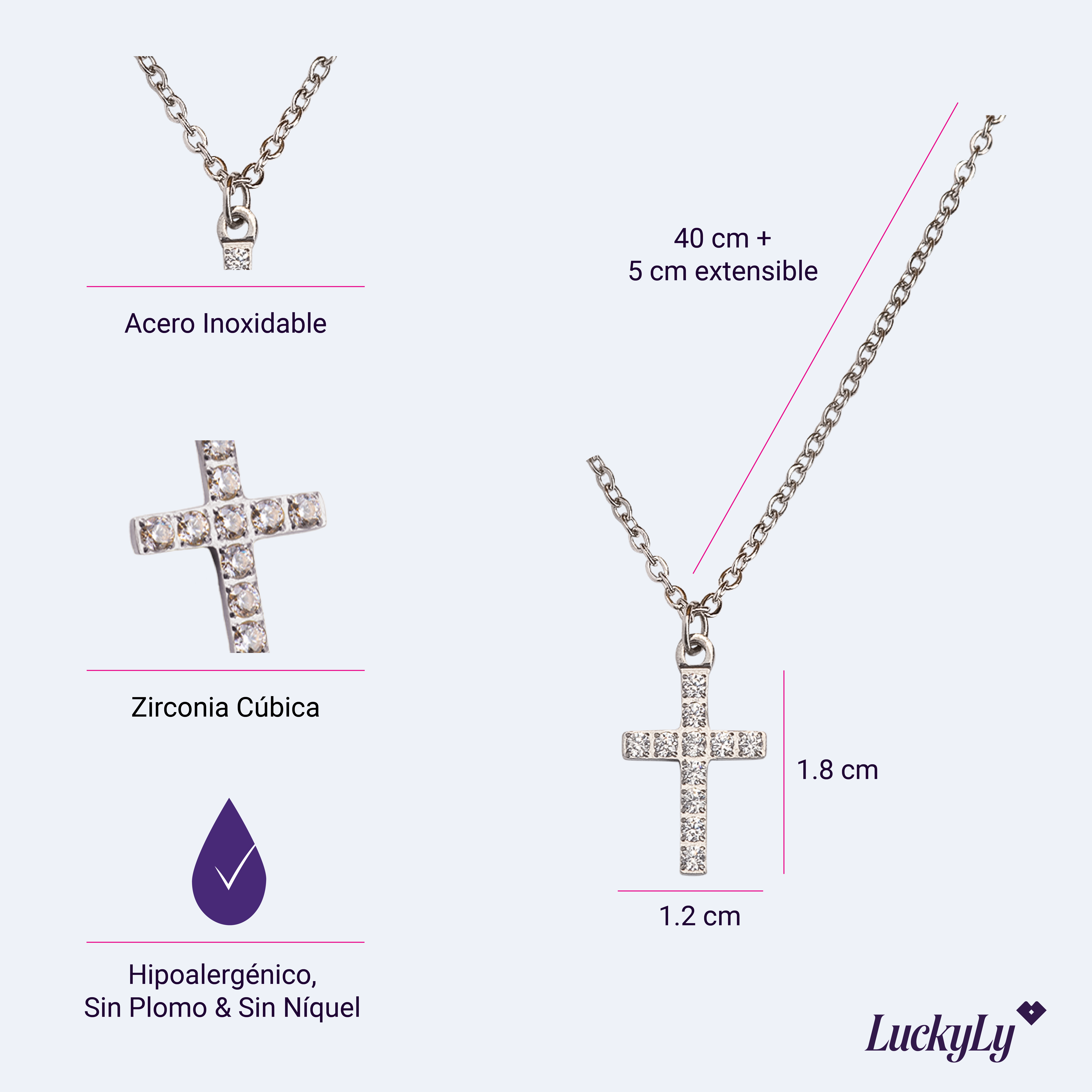 Foto 6 | Collar para Mujer con Dije de Cruz Luckyly, Modelo Kira Plata