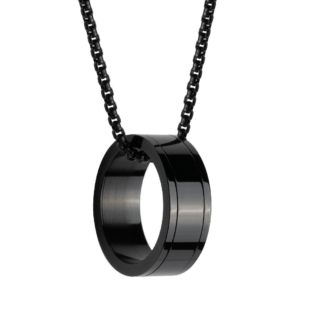 Collar Hombre Con Dije De Anillo Luckman, Modelo Henry Negro