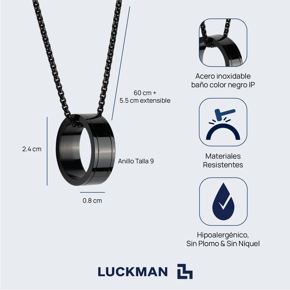 Foto 6 | Collar Hombre Con Dije De Anillo Luckman, Modelo Henry Negro