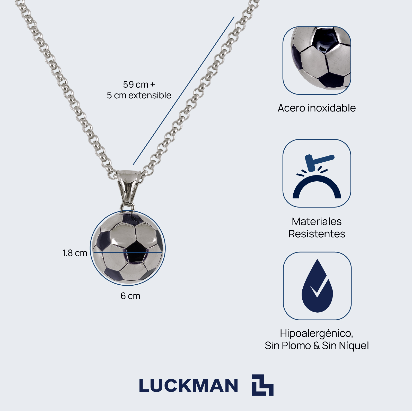 Foto 5 | Collar Hombre de Balón de Fútbol Soccer Mundial Luckman, Modelo Mondo Plata