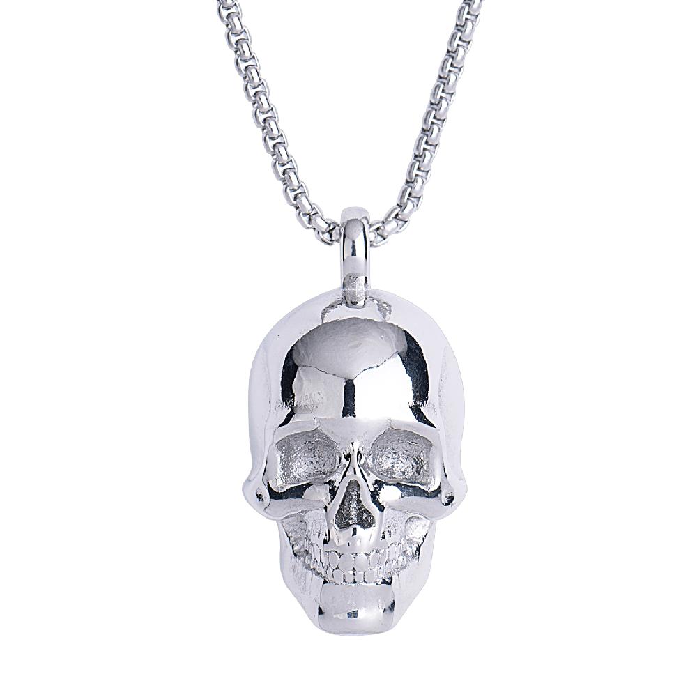 Collar Hombre Cadena con Dije de Calavera Luckman, Modelo Troy Plata