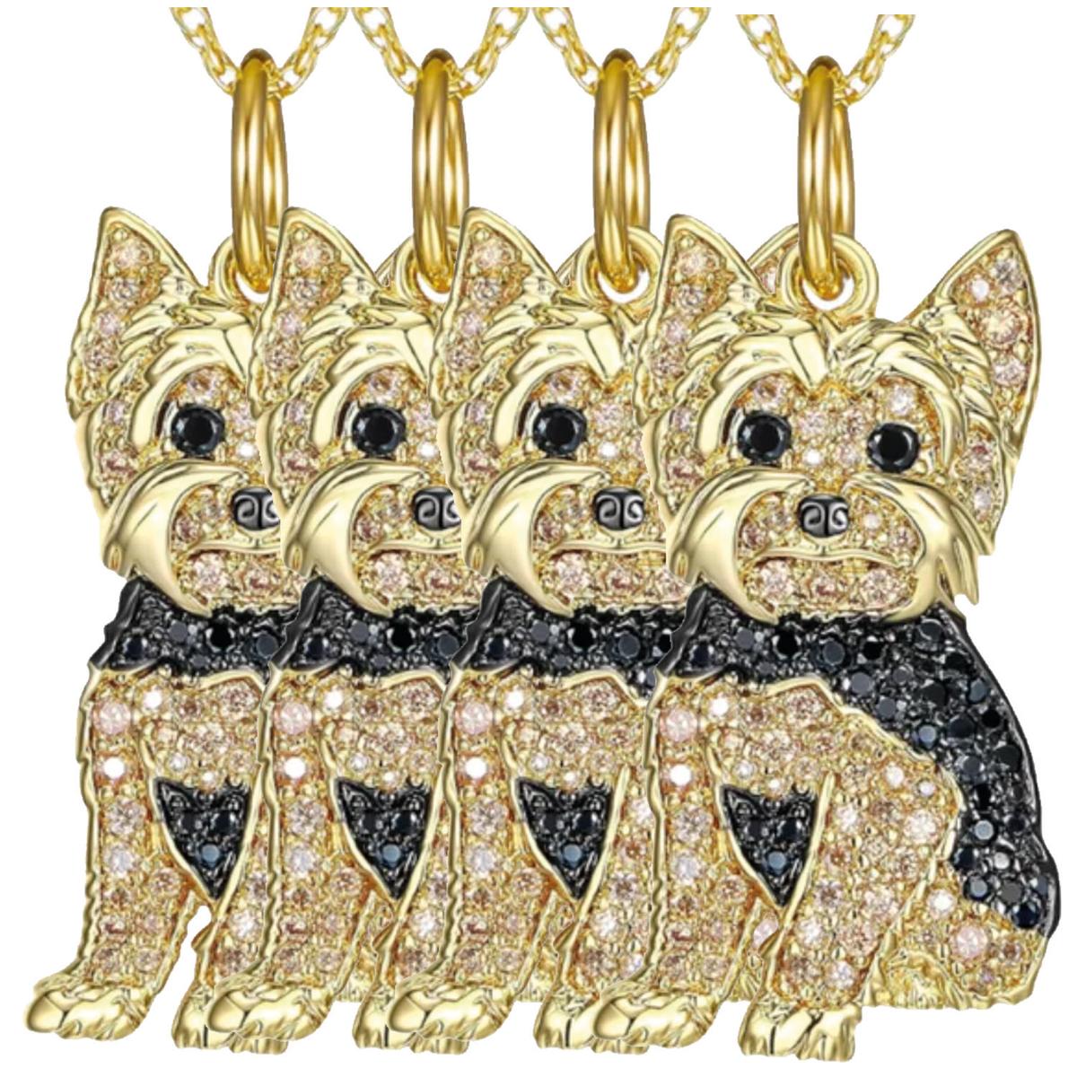 Collar con Dije de Perrito Royal Yorkie High Monaco 4 Piezas Dorado Y Negro