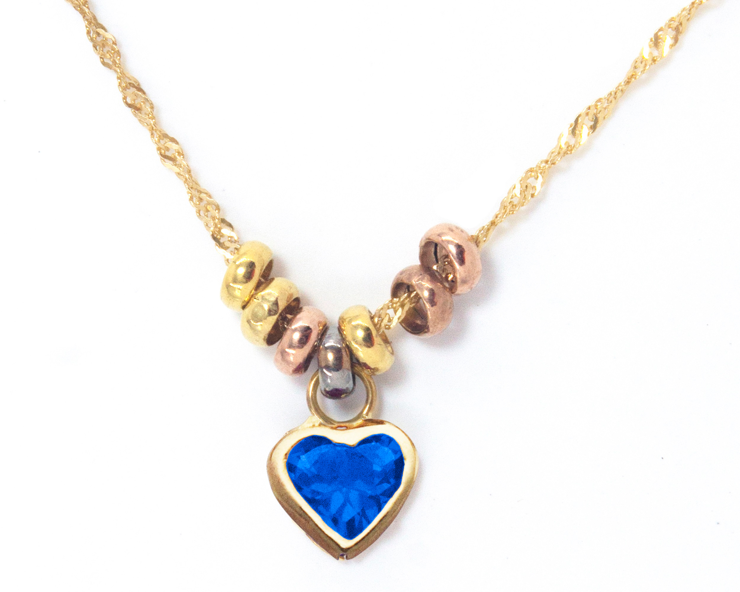 Gargantilla Collar Corazón Circonia Tono Azul Zafiro 45 cm Oro 10k Horoz