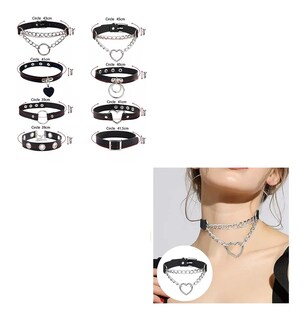 Foto 2 | Gargantilla Punk Gótico Choker 8 Piezas Negro/Plata