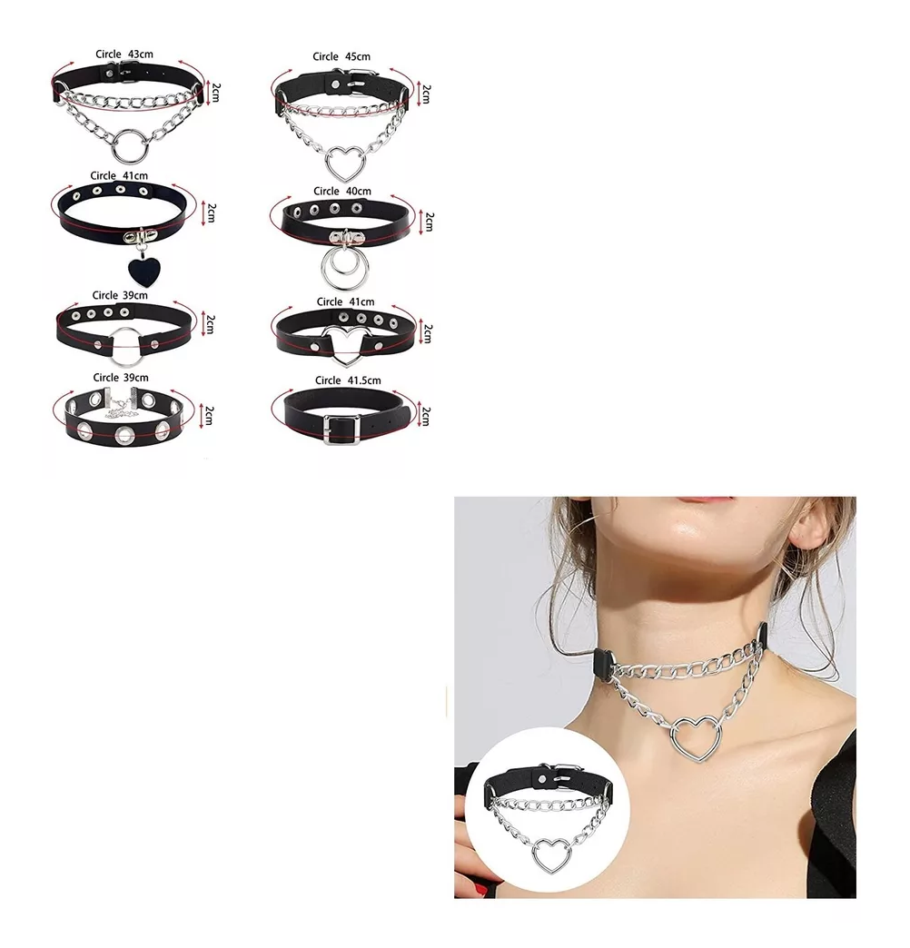 Foto 2 | Gargantilla Punk Gótico Choker 8 Piezas Negro/Plata