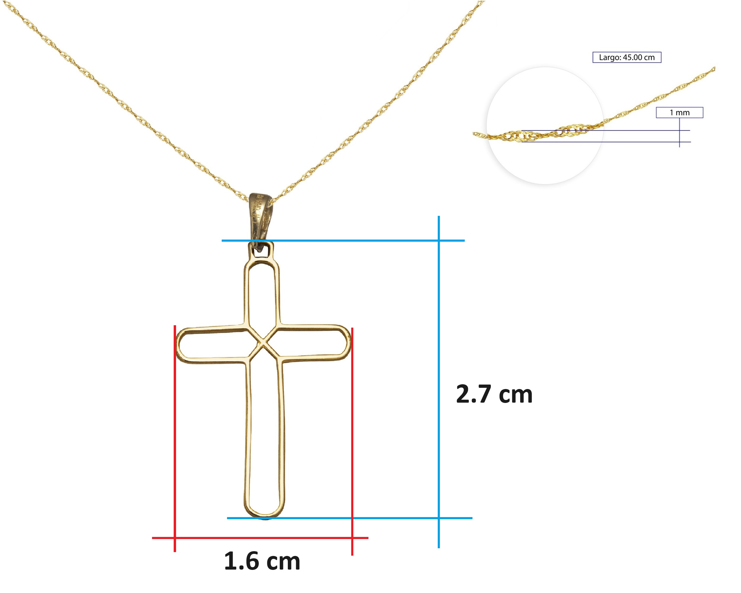 Foto 5 | Gargantilla Cruz Delgada 45cm Oro 10k Horoz Ci228