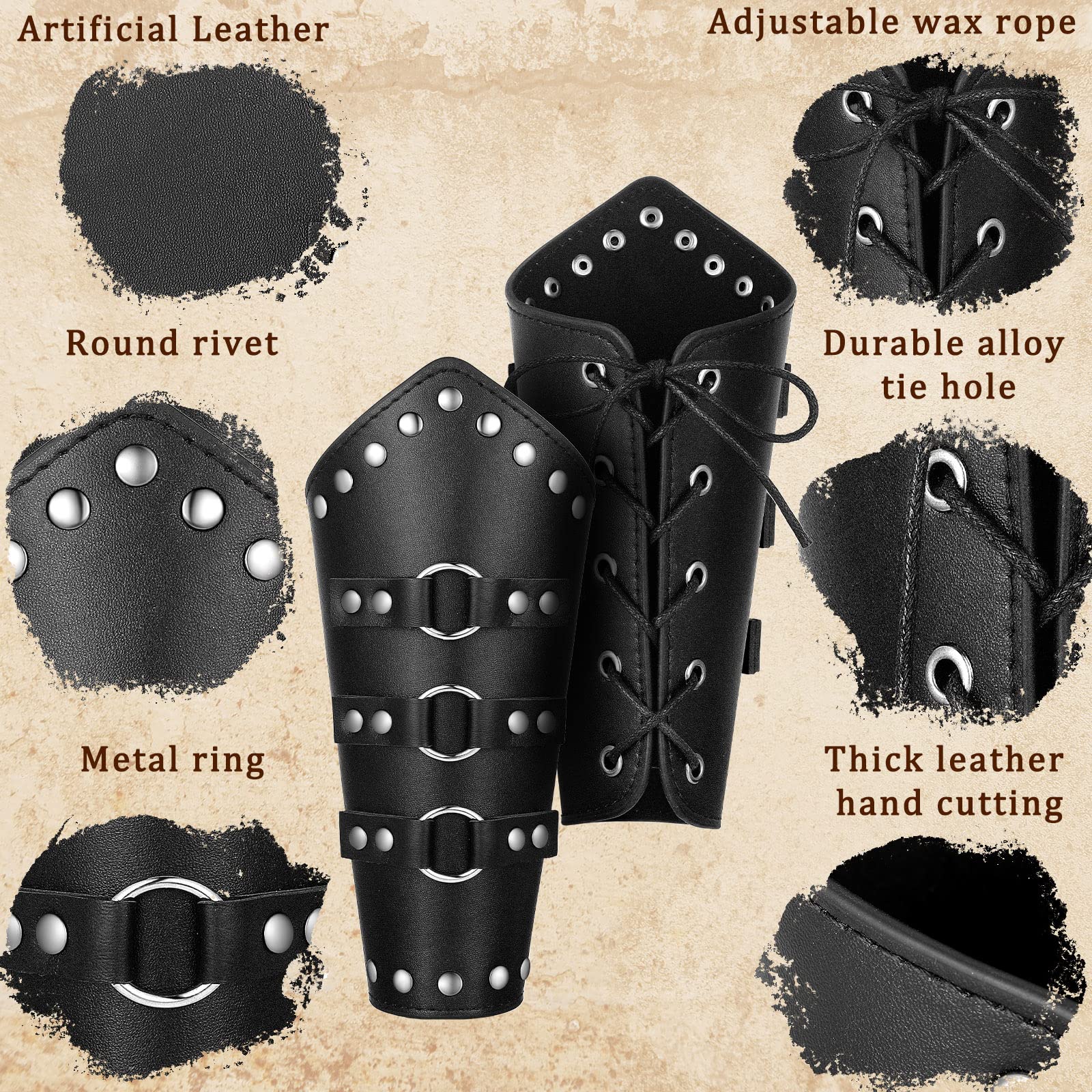 Foto 6 pulgar | Protectores De Brazos De Piel Sintética Para Cosplay, Estilo Medieval, Color Negro - Venta Internacional.