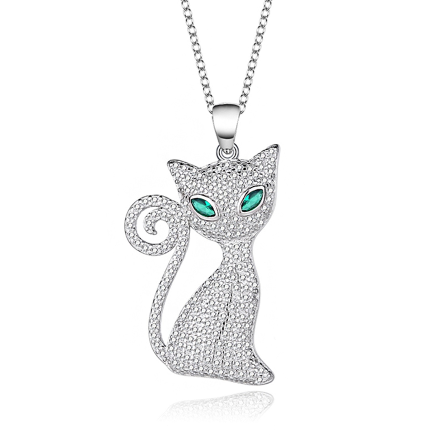 Collar Con Colgante De Gato De Plata 925 Con Esmeralda Para Mujer - Venta Internacional.