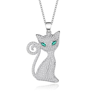 Foto 1 | Collar Con Colgante De Gato De Plata 925 Con Esmeralda Para Mujer - Venta Internacional.