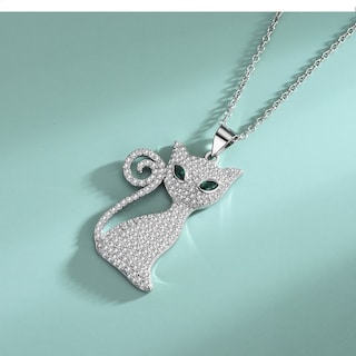 Foto 2 | Collar Con Colgante De Gato De Plata 925 Con Esmeralda Para Mujer - Venta Internacional.