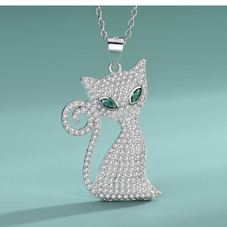 Foto 3 | Collar Con Colgante De Gato De Plata 925 Con Esmeralda Para Mujer - Venta Internacional.