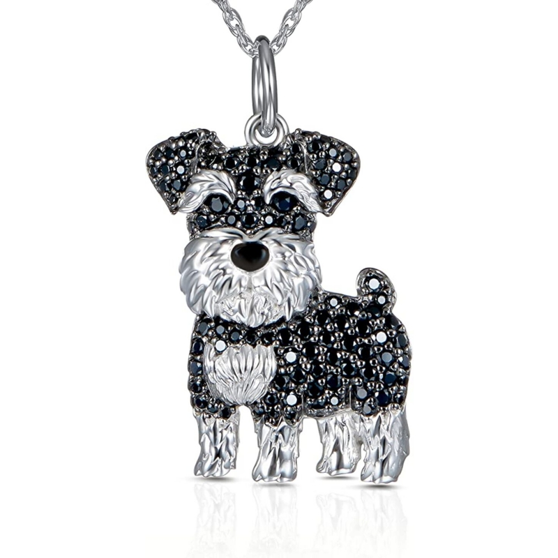 Collar De Plata 925 Con Colgante De Perro Schnauzer Antialérgico - Venta Internacional.