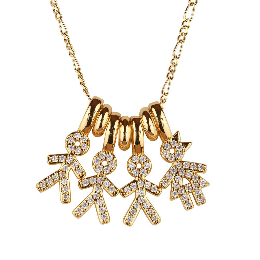 Collar Para Mujer De Niños Personalizado, Baño De Oro 14k Y Zirconia Cúbica, Cadena Y Charms Luckyly, Modelo Darcy