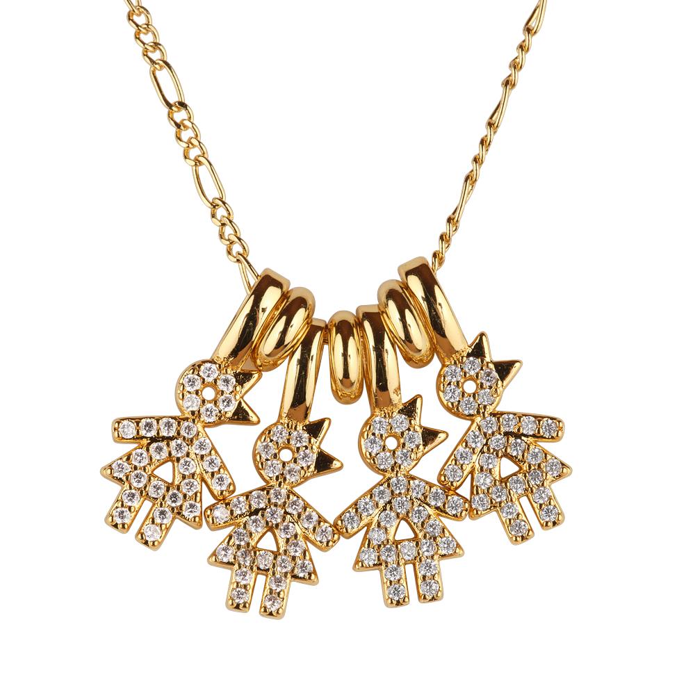 Collar Para Mujer De Niños Personalizado, Baño De Oro 14k Y Zirconia Cúbica, Cadena Y Charms Luckyly, Modelo Darcy
