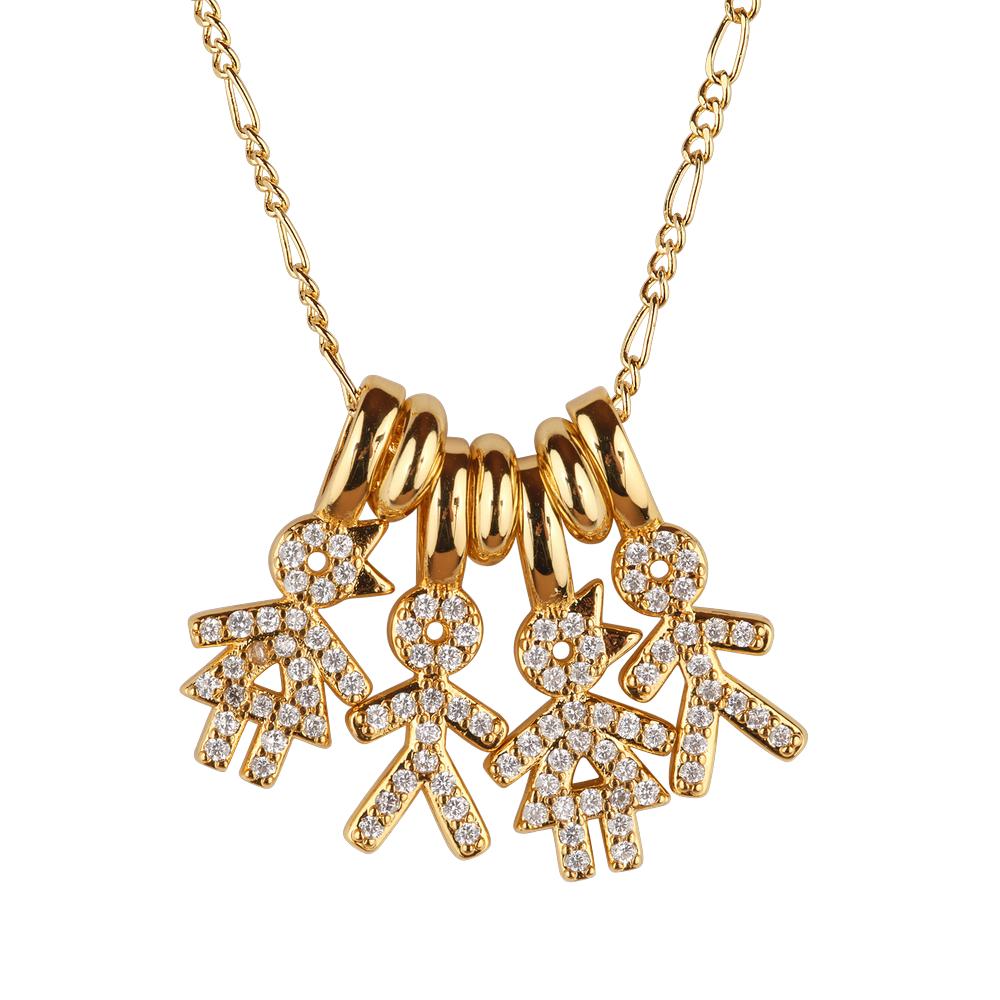 Collar Para Mujer De Niños Personalizado, Baño De Oro 14k Y Zirconia Cúbica, Cadena Y Charms Luckyly, Modelo Darcy