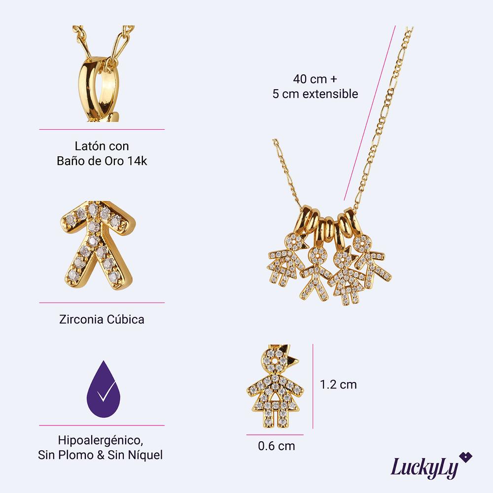 Foto 6 pulgar | Collar Para Mujer De Niños Personalizado, Baño De Oro 14k Y Zirconia Cúbica, Cadena Y Charms Luckyly, Modelo Darcy