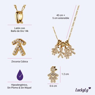 Foto 5 | Collar Para Mujer De Niños Personalizado, Baño De Oro 14k Y Zirconia Cúbica, Cadena Y Charms Luckyly, Modelo Darcy