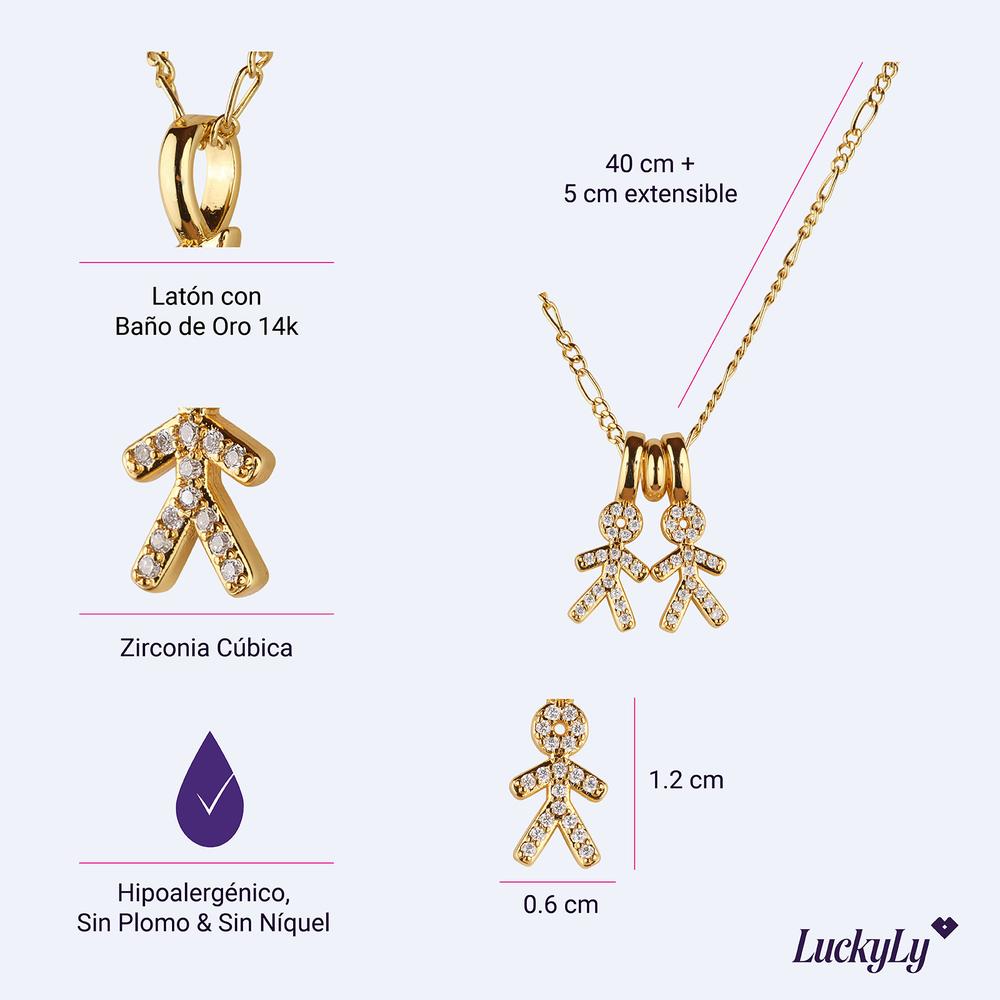 Foto 6 pulgar | Collar Para Mujer De Niños Personalizado, Baño De Oro 14k Y Zirconia Cúbica, Cadena Y Charms Luckyly, Modelo Darcy