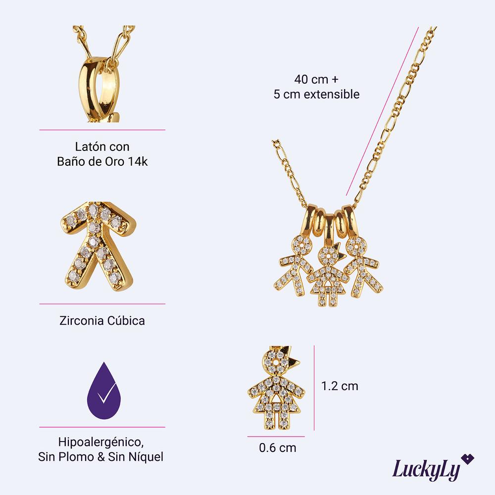 Foto 5 | Collar Para Mujer De Niños Personalizado, Baño De Oro 14k Y Zirconia Cúbica, Cadena Y Charms Luckyly, Modelo Darcy