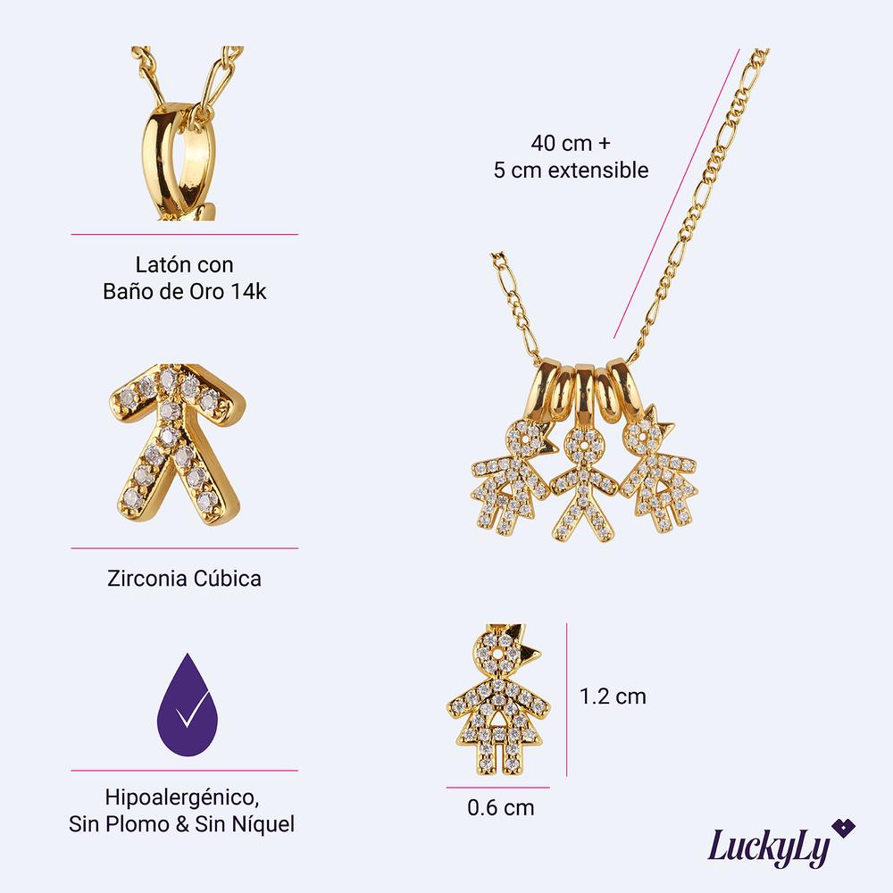 Foto 6 pulgar | Collar Para Mujer De Niños Personalizado, Baño De Oro 14k Y Zirconia Cúbica, Cadena Y Charms Luckyly, Modelo Darcy